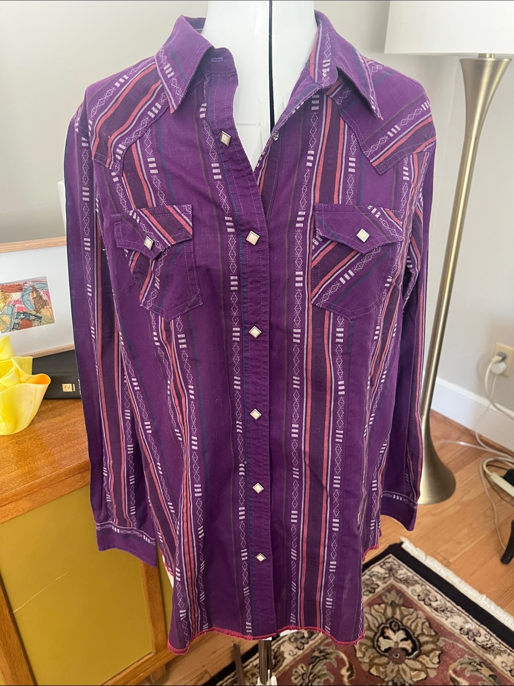 Wrangler Purple Striped Western Button-Down Shirt